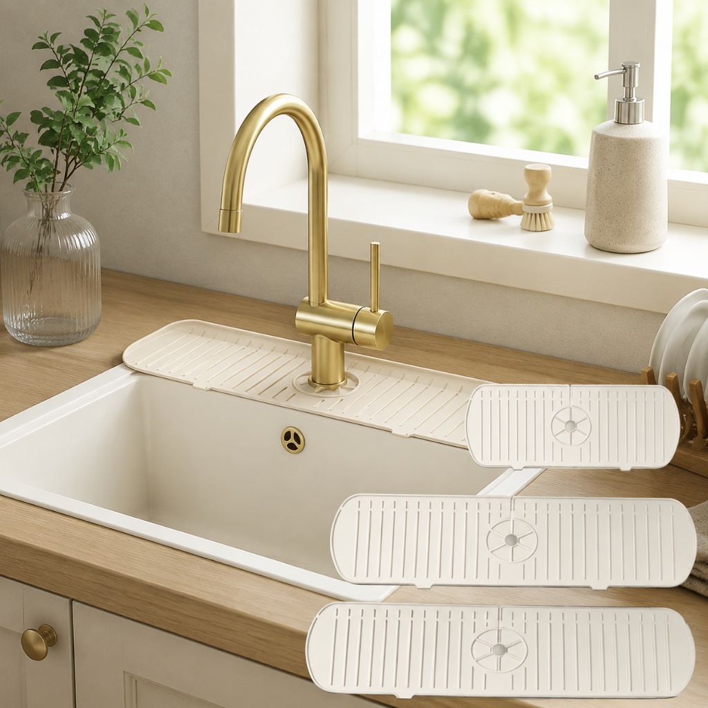 Silicone Tap Washer - シリコン製蛇口マット シンクスプラッシュガード 大型排水乾燥パッド 防滴・滑り止めカウンタートッププロテクター キッチン・バスルーム用