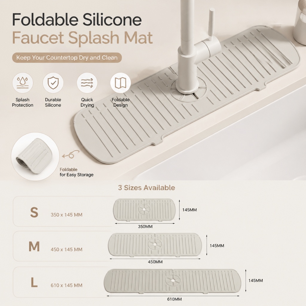 シリコン製蛇口マット シンクスプラッシュガード 大型排水乾燥 - Silicone Tap Washer のレビューと価格